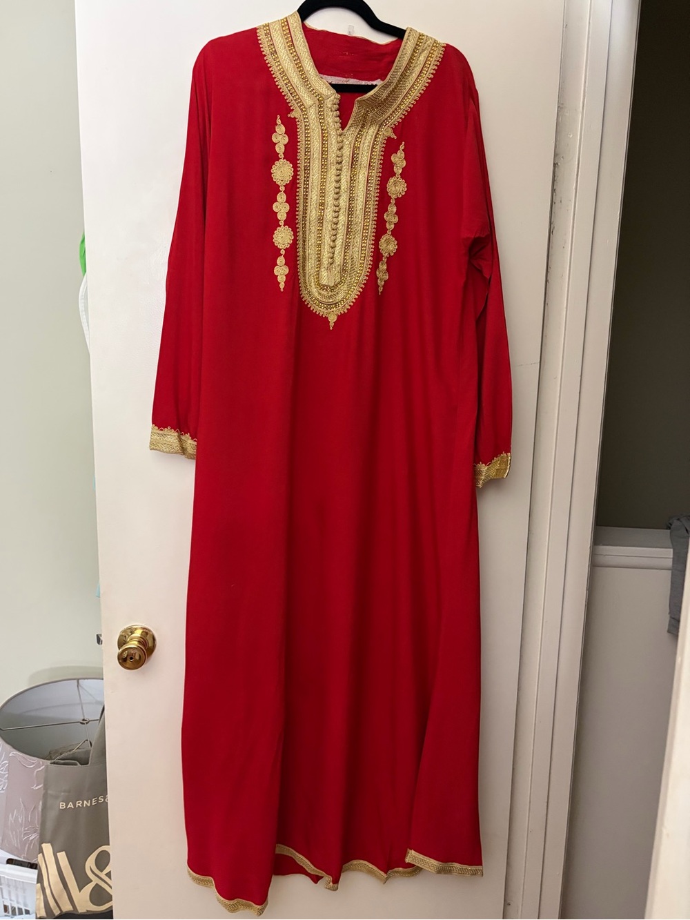 Red Moroccan Embroidered caftan women Dress with Gold Accents